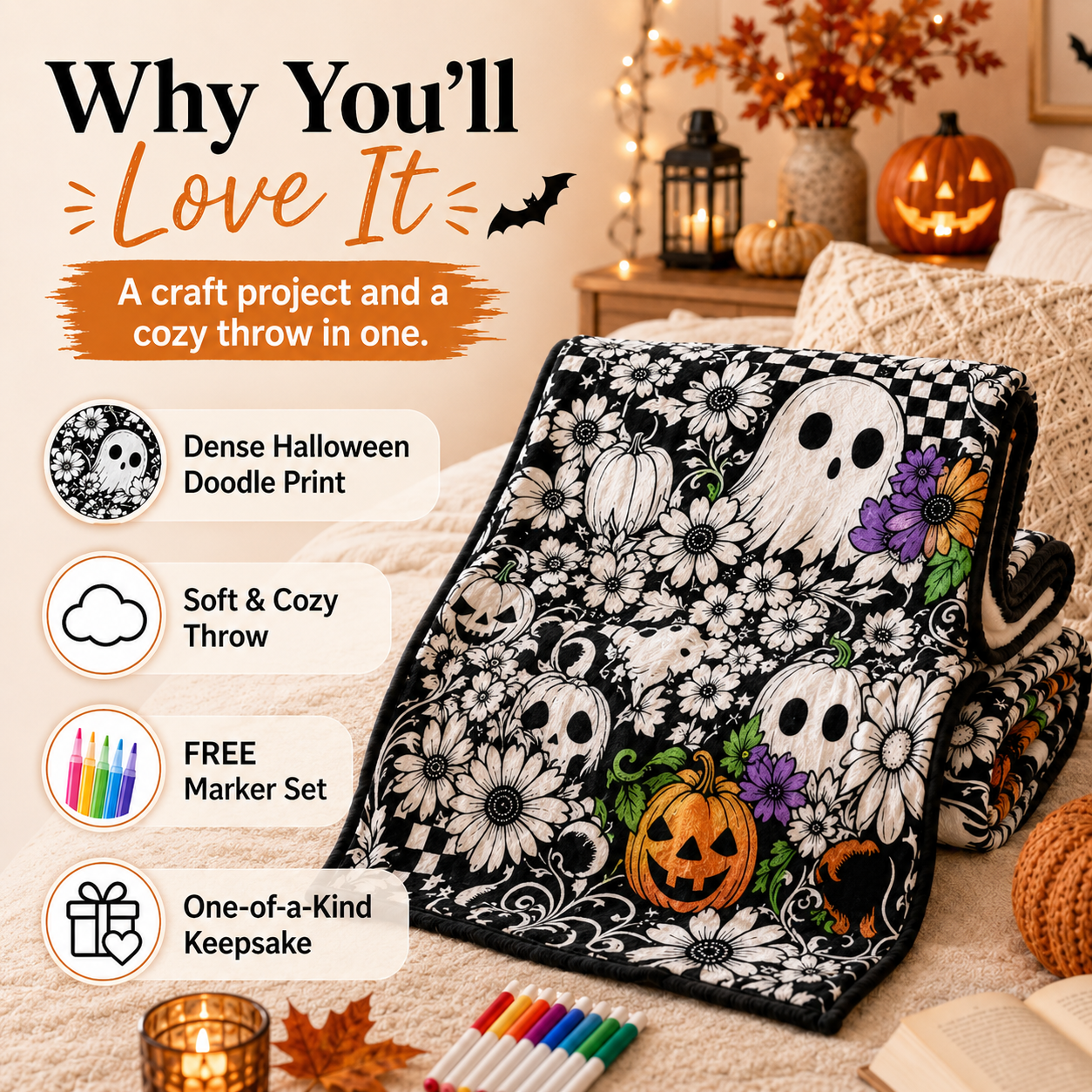 ✨Halloween Pattern Coloring Blanket🎃