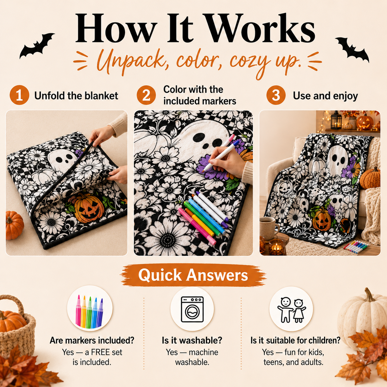 ✨Halloween Pattern Coloring Blanket🎃