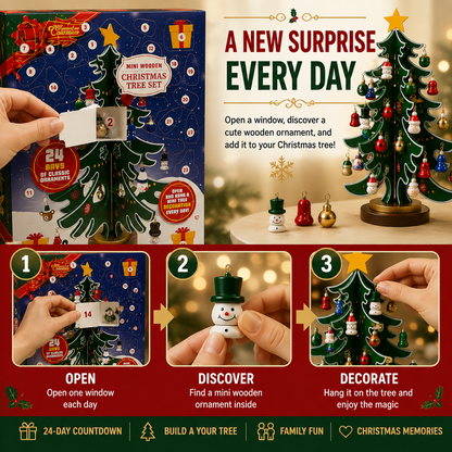 24-Day Wooden Christmas Tree Advent Calendar with Mini Ornaments