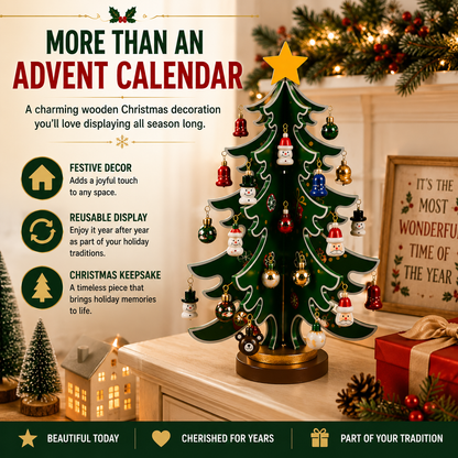 24-Day Wooden Christmas Tree Advent Calendar with Mini Ornaments