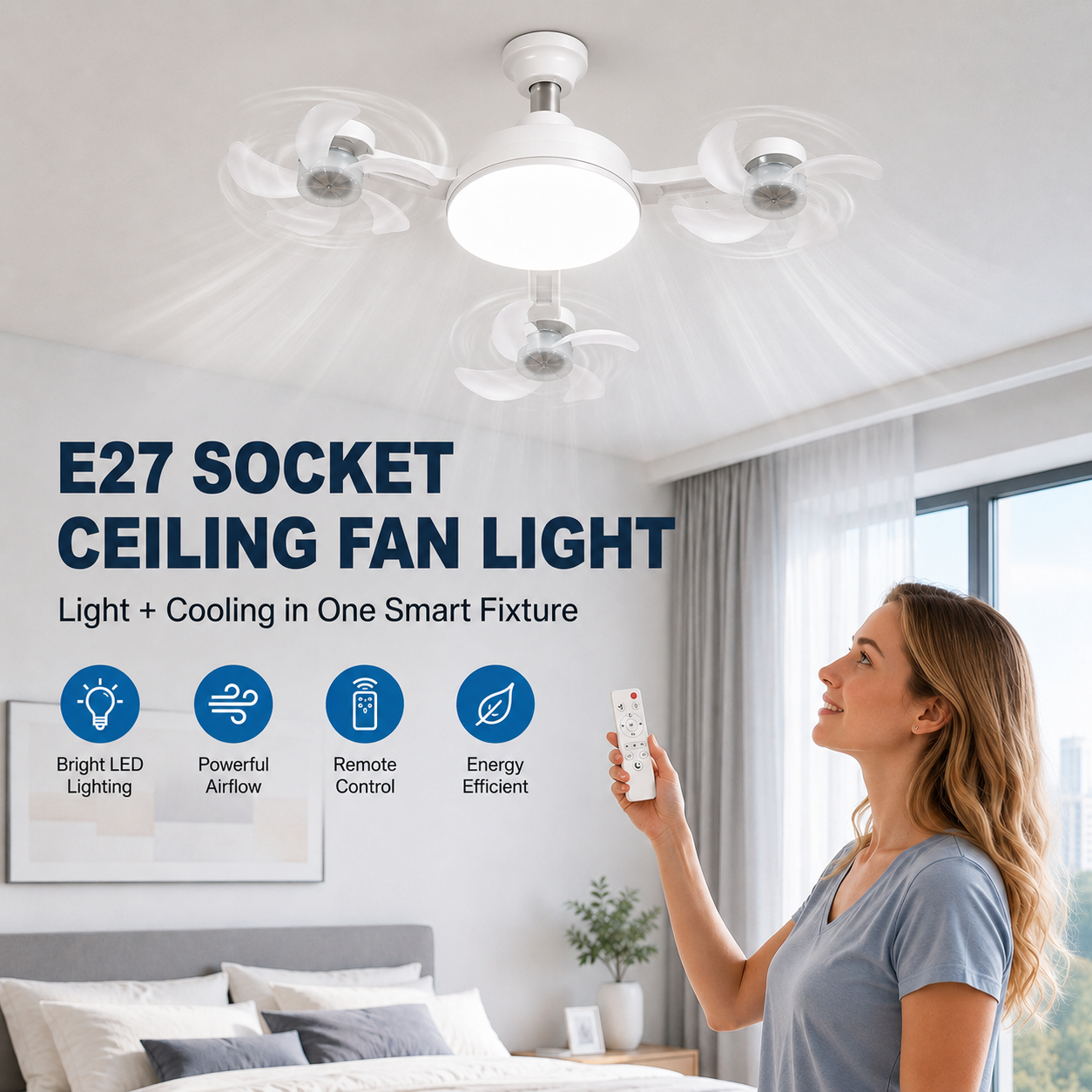 2-in-1 Screw-In Ceiling Fan Light – Remote Controlled LED Socket Fan