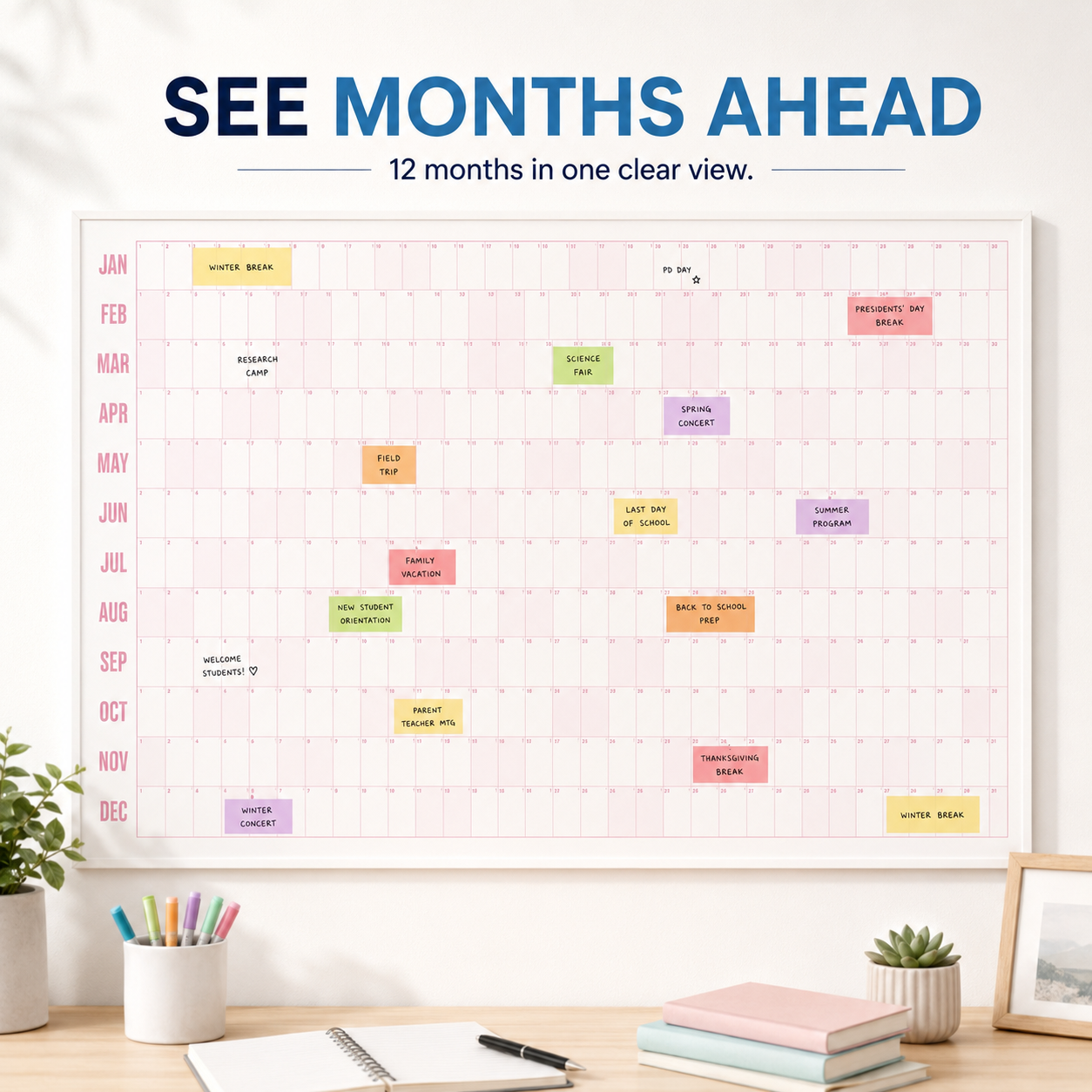 📚Teacher’s Giant School Year Wall Calendar | See 12 Months at a Glance