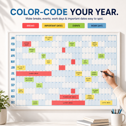 📚Teacher’s Giant School Year Wall Calendar | See 12 Months at a Glance
