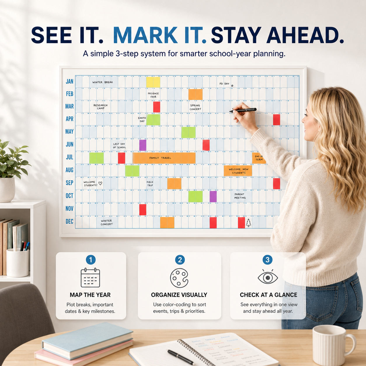 📚Teacher’s Giant School Year Wall Calendar | See 12 Months at a Glance