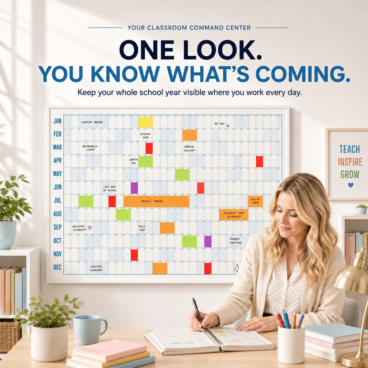 📚Teacher’s Giant School Year Wall Calendar | See 12 Months at a Glance