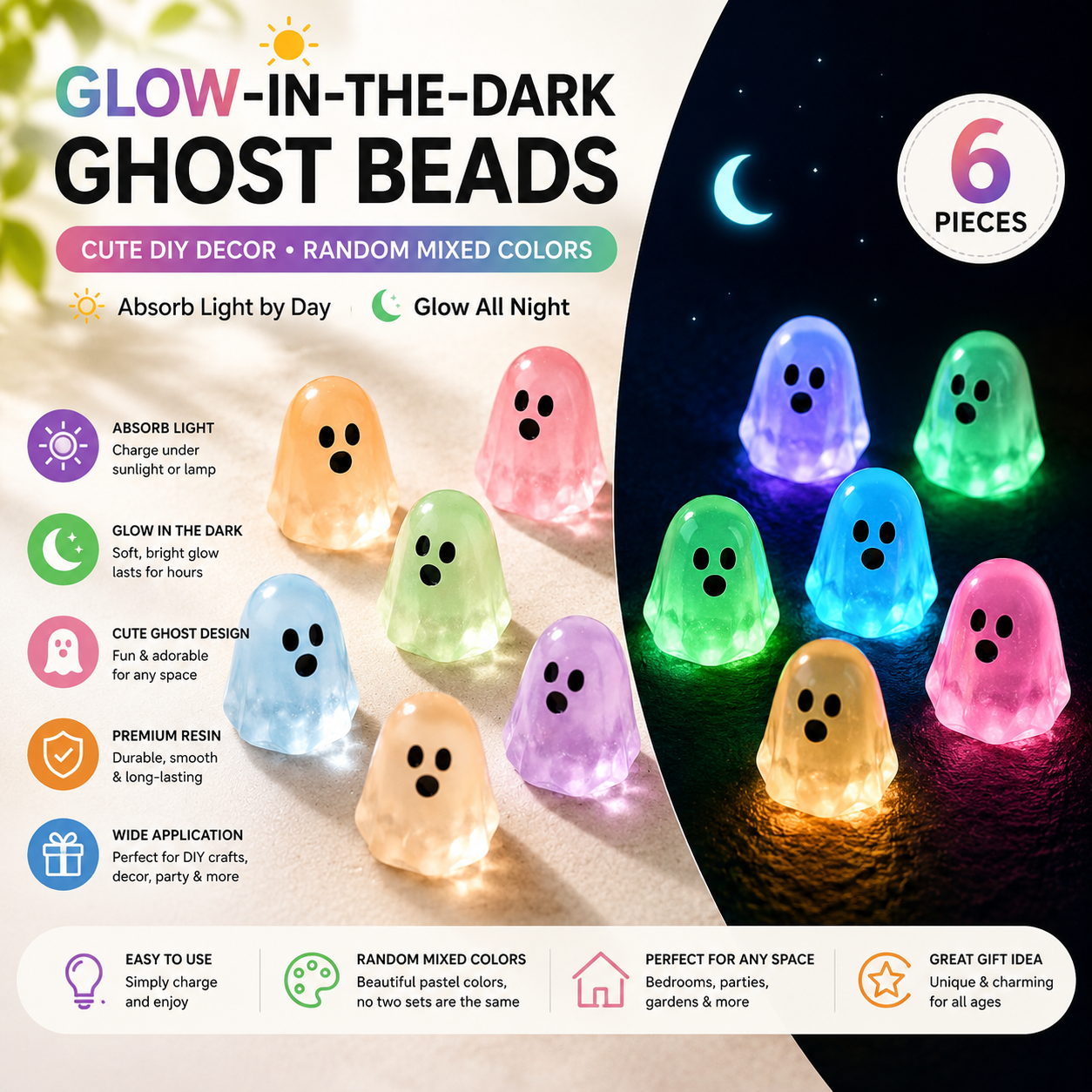 ✨Glow In Dark Cute Ghost Resin Bead Set