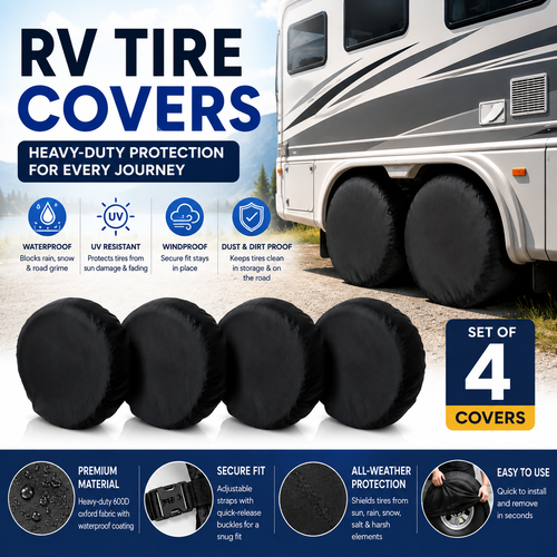 🛡️ Heavy Duty RV Tire Covers (Set of 4) — 100% Waterproof, Windproof & UV Protection for Camper, Trailer & Truck