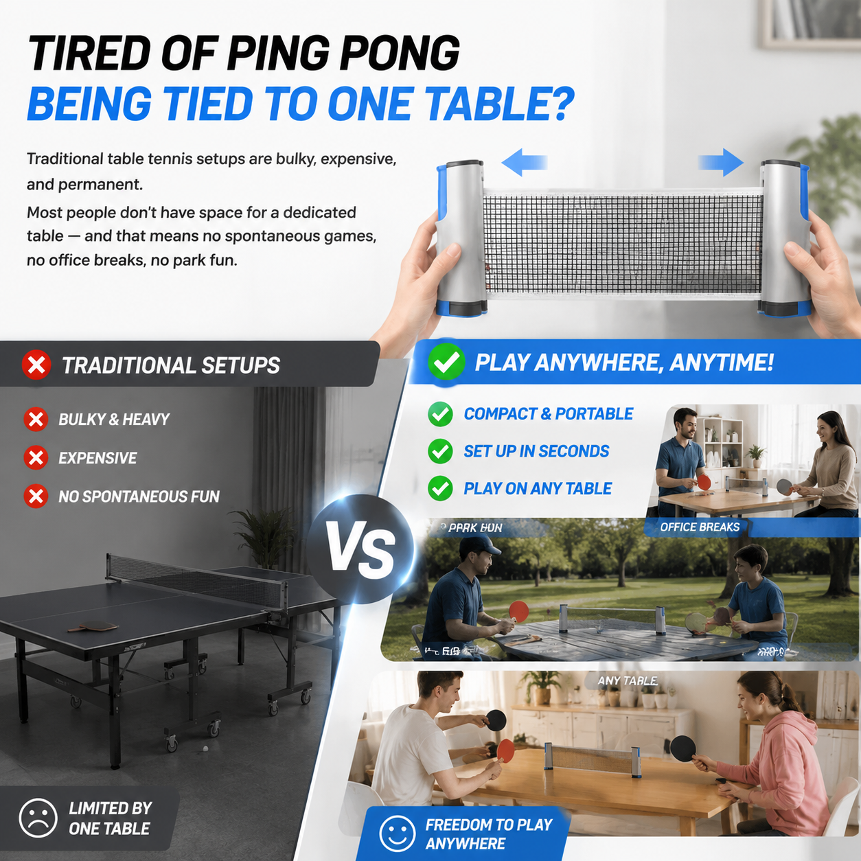 🏓Retractable Ping Pong Net for Any Table