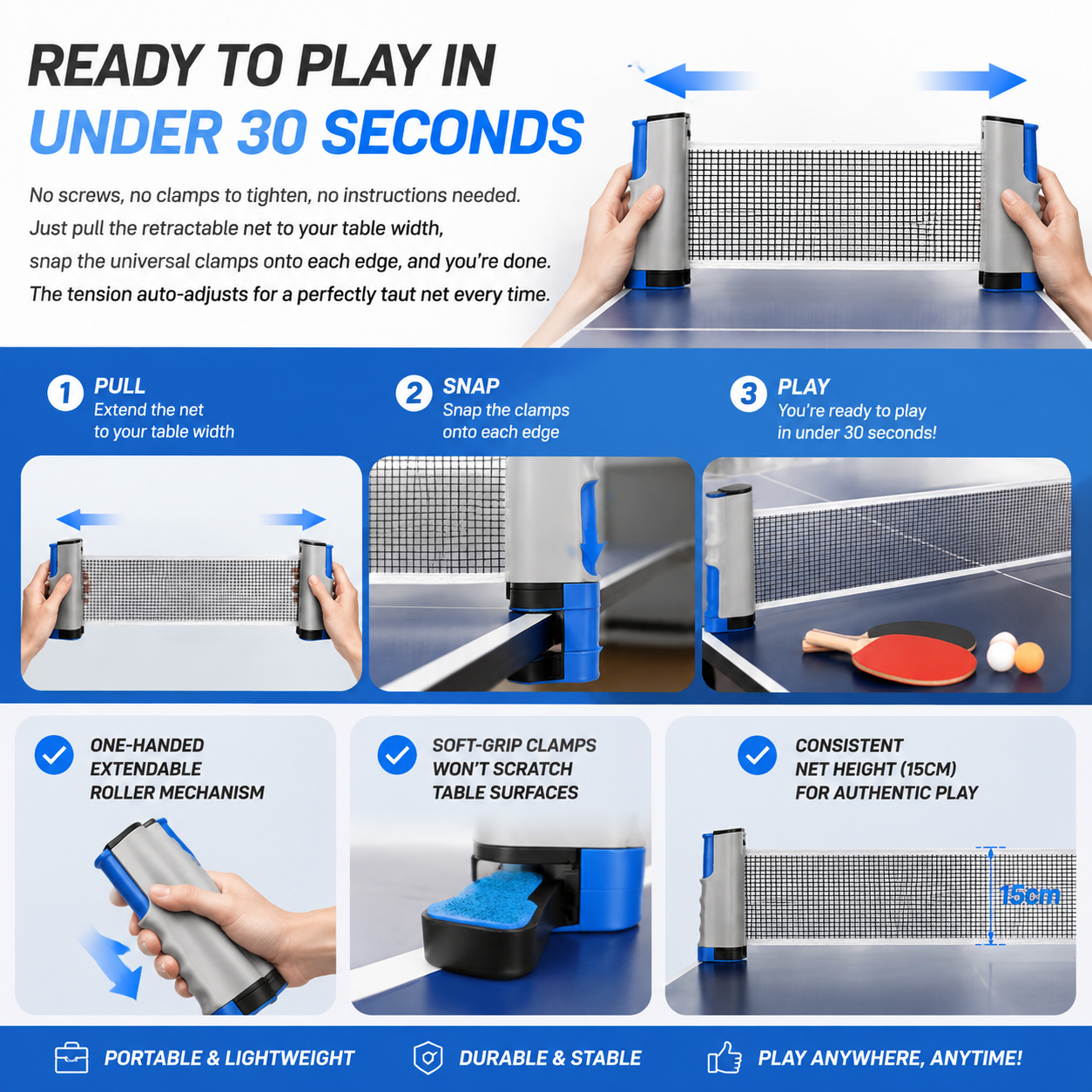 🏓Retractable Ping Pong Net for Any Table