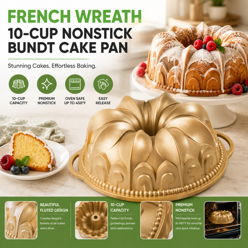 🍰French Wreath 10-Cup Nonstick Bundt Cake Pan