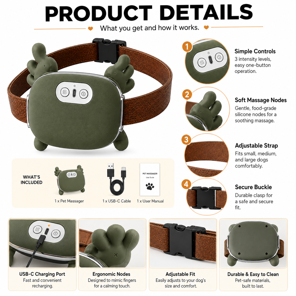 🐶🤍Rechargeable Massage Belt For Pets & People – 3-Level Soothing Comfort