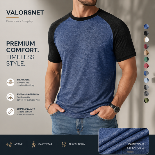 Men's Color Block Raglan T-Shirt Casual Slim Fit