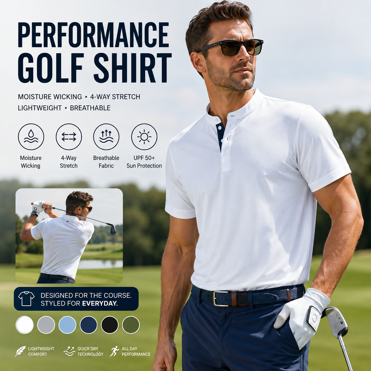 Men's Golf Shirts - Moisture-Wicking Casual Henley