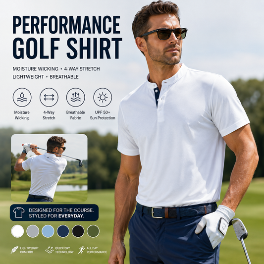 Men's Golf Shirts - Moisture-Wicking Casual Henley