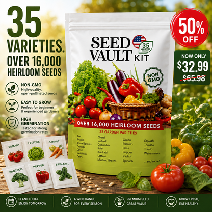 🌱35 Variety Heirloom Seed Vault Kit | 16,000+ Non-GMO Vegetable Seeds