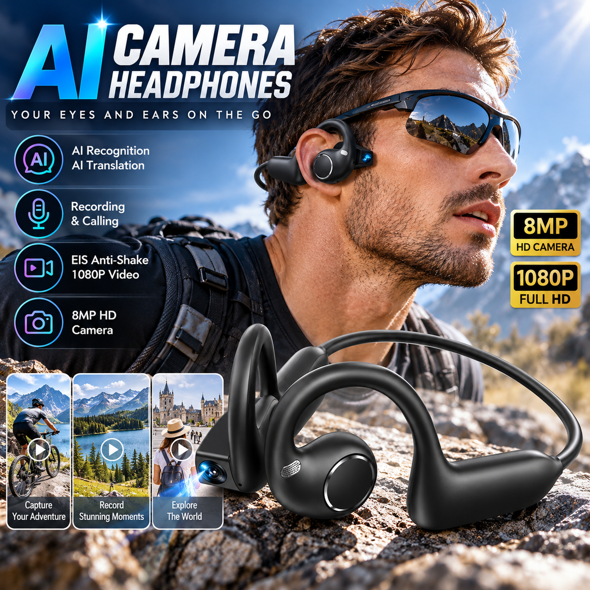 Smart AI Camera Bluetooth Headphones