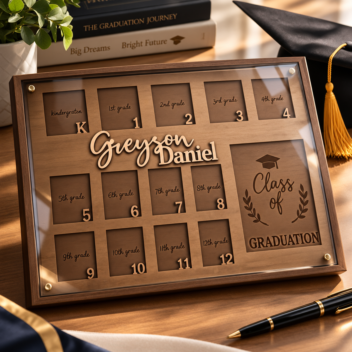 Handmade Wood School Photo Frame, School Years Picture Collage Frame