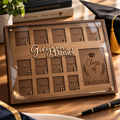 Handmade Wood School Photo Frame, School Years Picture Collage Frame