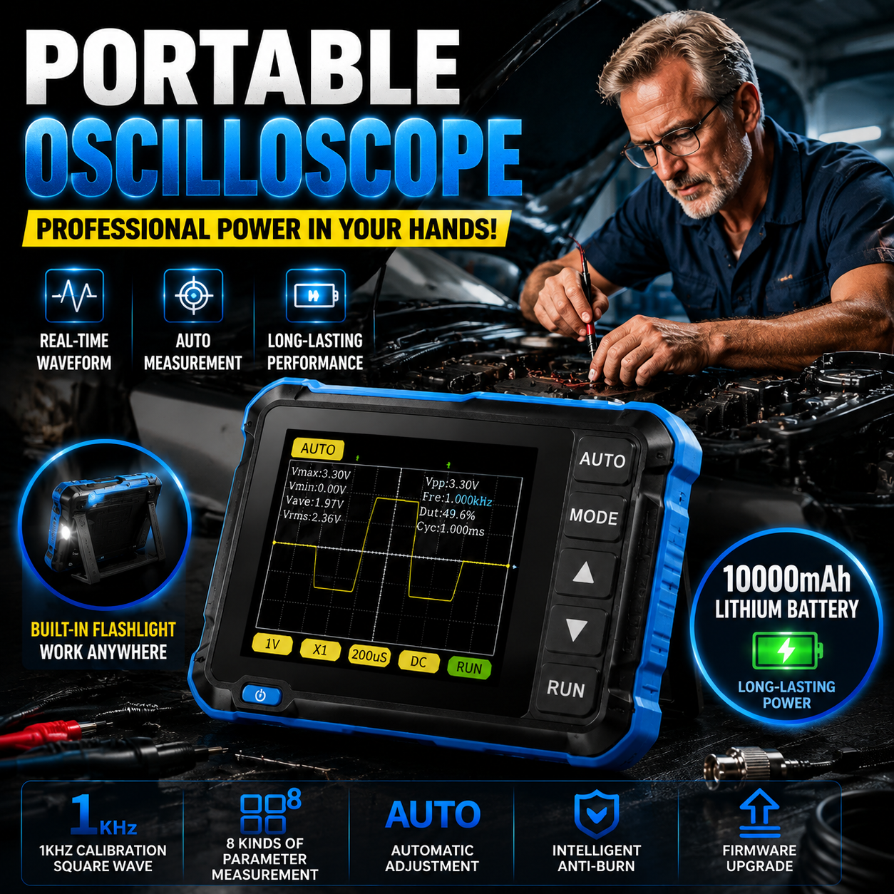 🚗 Pocket Digital Oscilloscope – Portable Signal Tester for Car Audio Tuning, Circuit Diagnostics & DIY Electronics ⚡