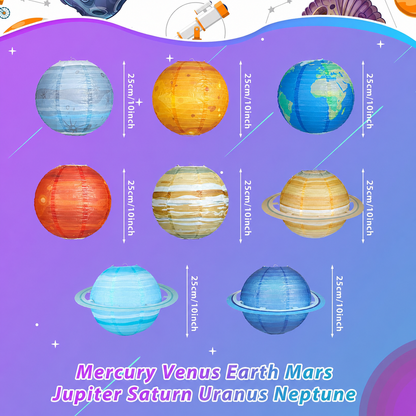 🪐 8-Piece Solar System Planet Paper Lantern Set – Outer Space Birthday Party Decorations