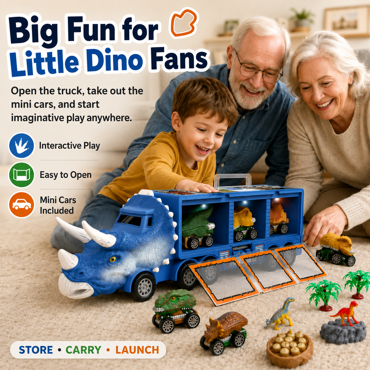 🦖 Dinosaur Transport Truck Toy with Mini Cars and Storage 🚚
