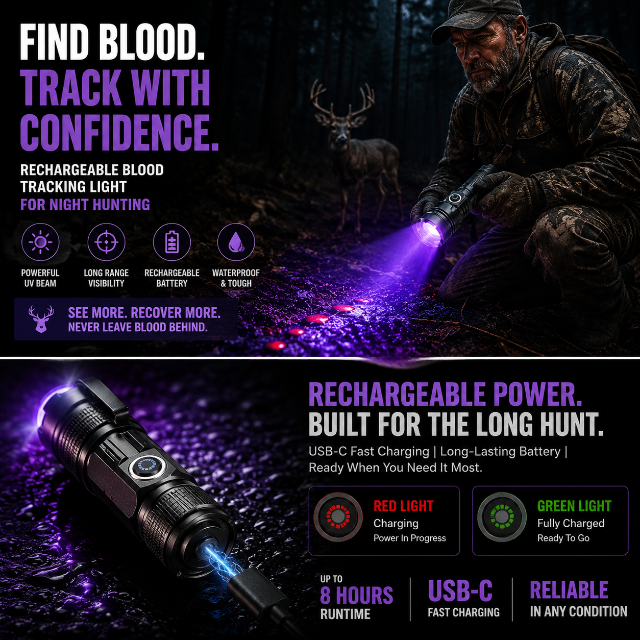 🌟🔦  Rechargeable Blood Tracking Light 🔦 For Night Hunting