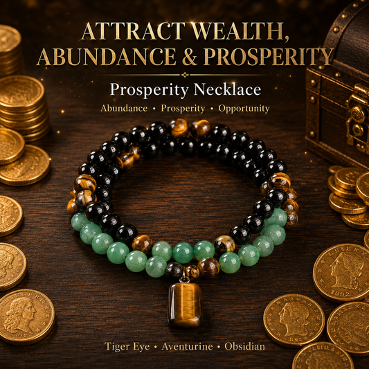 ✨ Money Attraction Necklace With GreenAventurine & Tiger Eye Pendant Healing Crystal Stone
