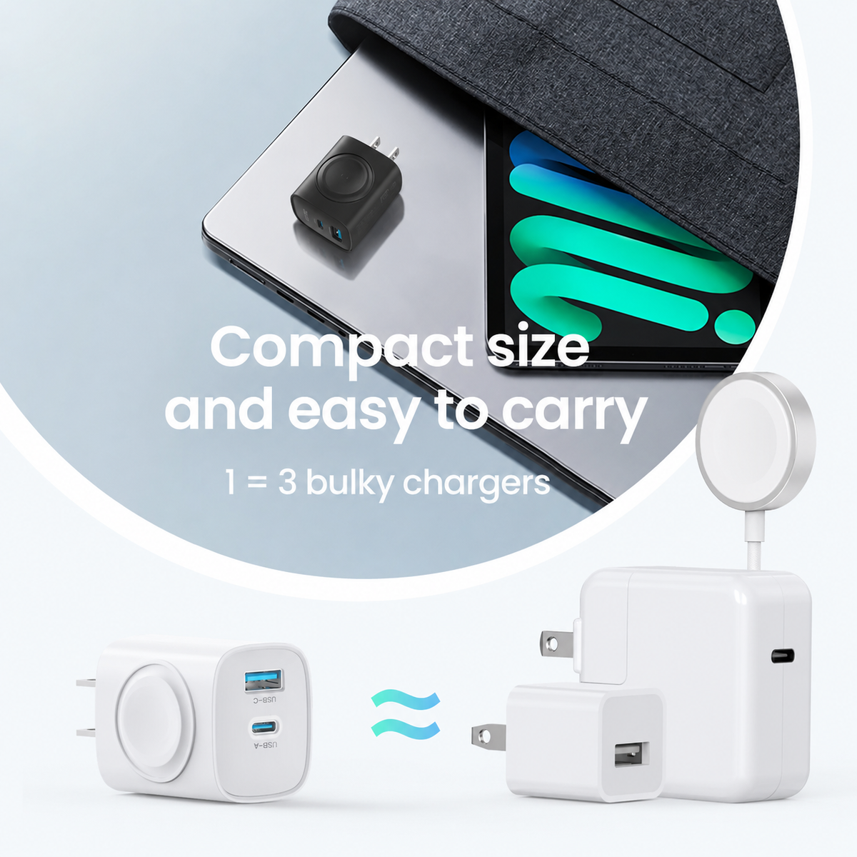 🔋 3-in-1 Magnetic Apple Watch Charger - Fast USB-C Wall Charger
