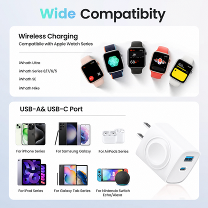 🔋 3-in-1 Magnetic Apple Watch Charger - Fast USB-C Wall Charger