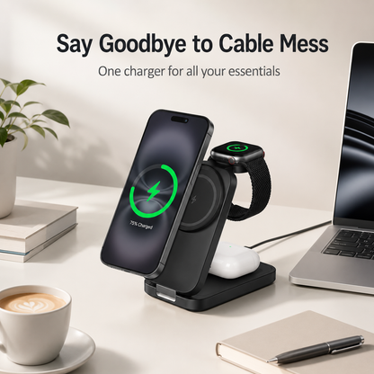 ⚡ 3-in-1 Foldable Magnetic Charger – Charge Phone, Watch & Earbuds at Once