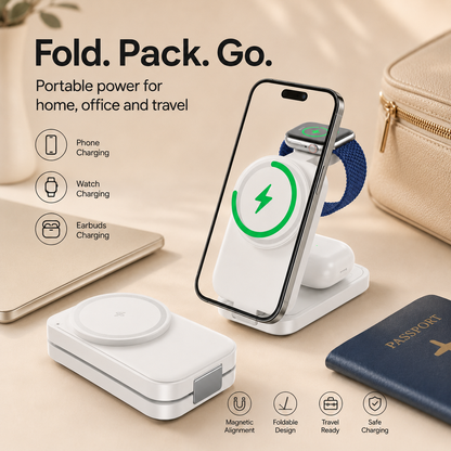 ⚡ 3-in-1 Foldable Magnetic Charger – Charge Phone, Watch & Earbuds at Once