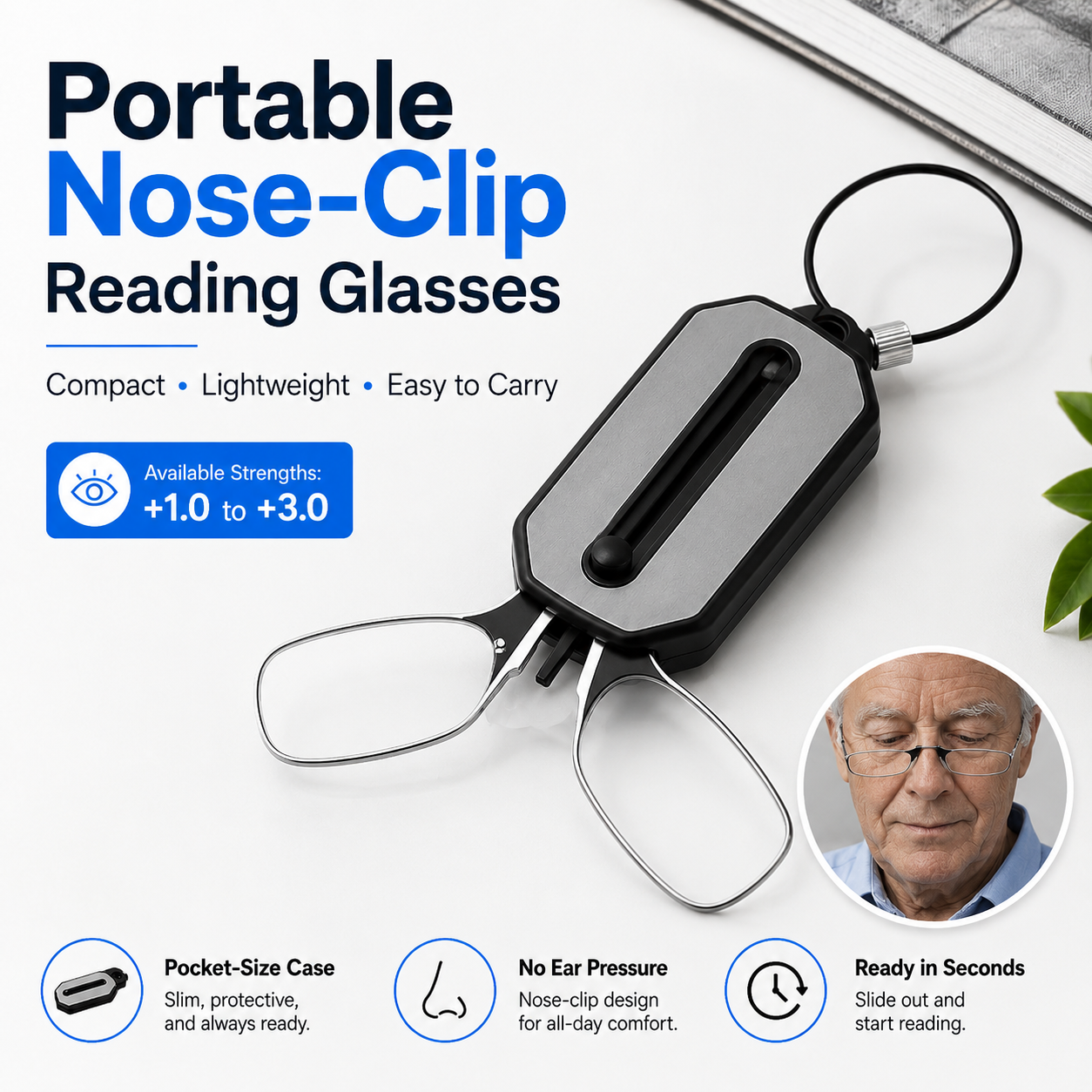 Nose Clip Reading Glasses Men Women Portable Hyperopia Glasses