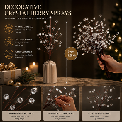 8-Pack Sparkling Crystal Christmas Tree Picks – 11.8" Flexible Beaded Branch Sprays