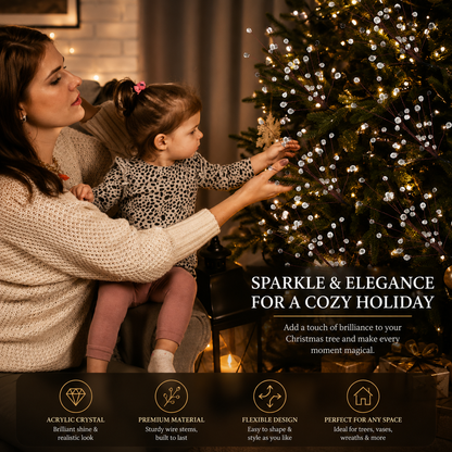 8-Pack Sparkling Crystal Christmas Tree Picks – 11.8" Flexible Beaded Branch Sprays
