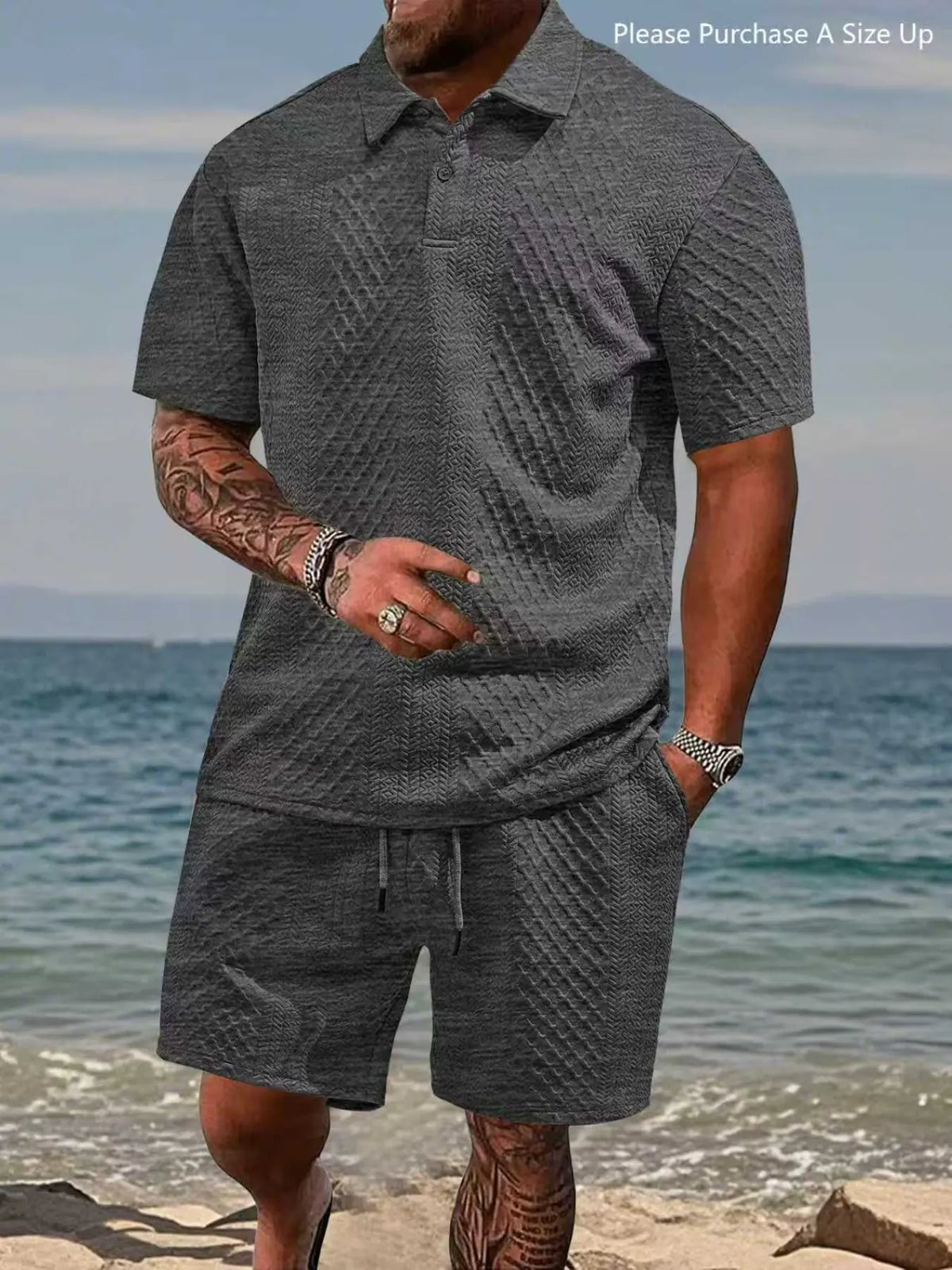 Men's Premium Textured Polo & Shorts Matching Set