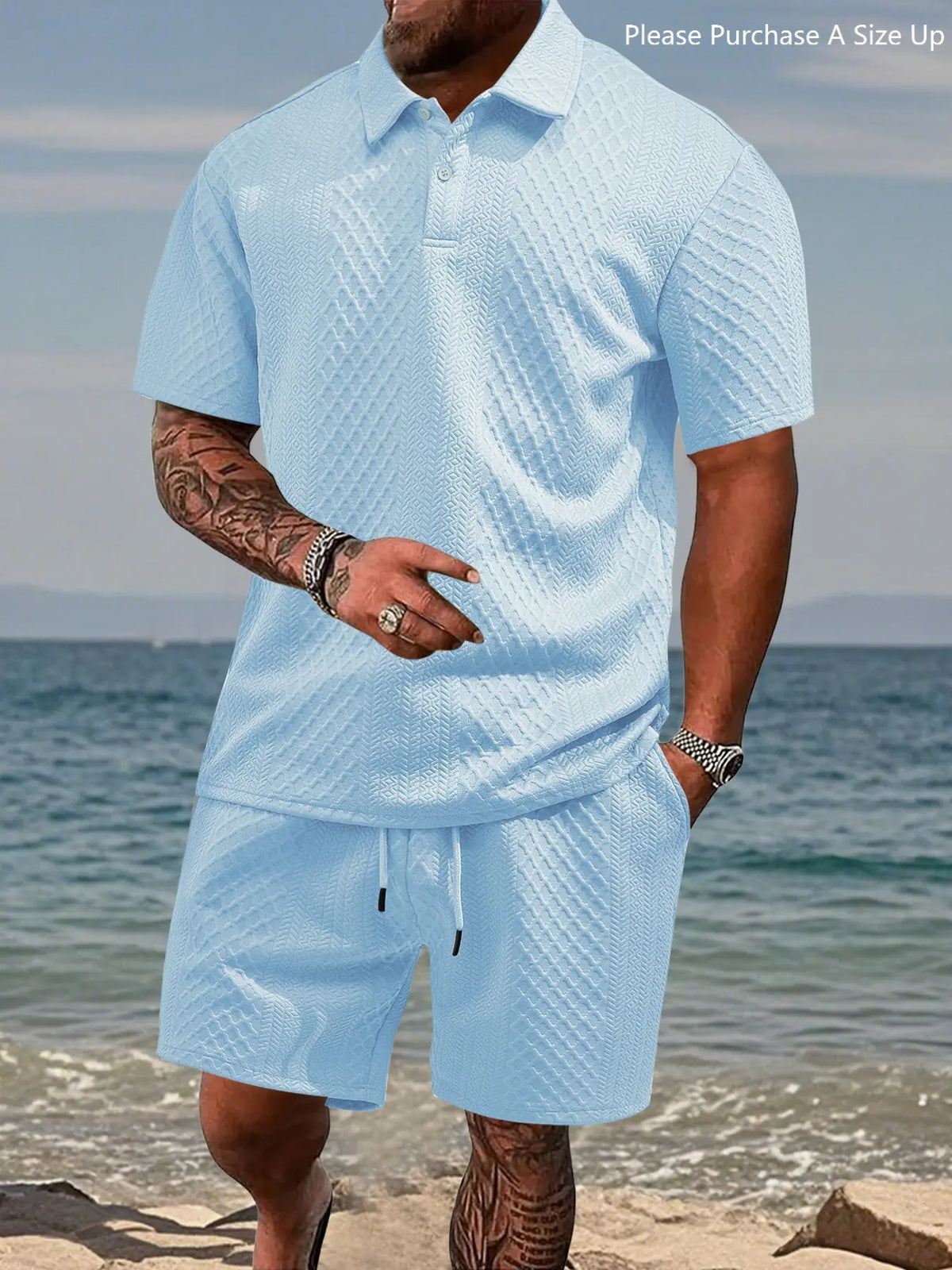 Men's Premium Textured Polo & Shorts Matching Set
