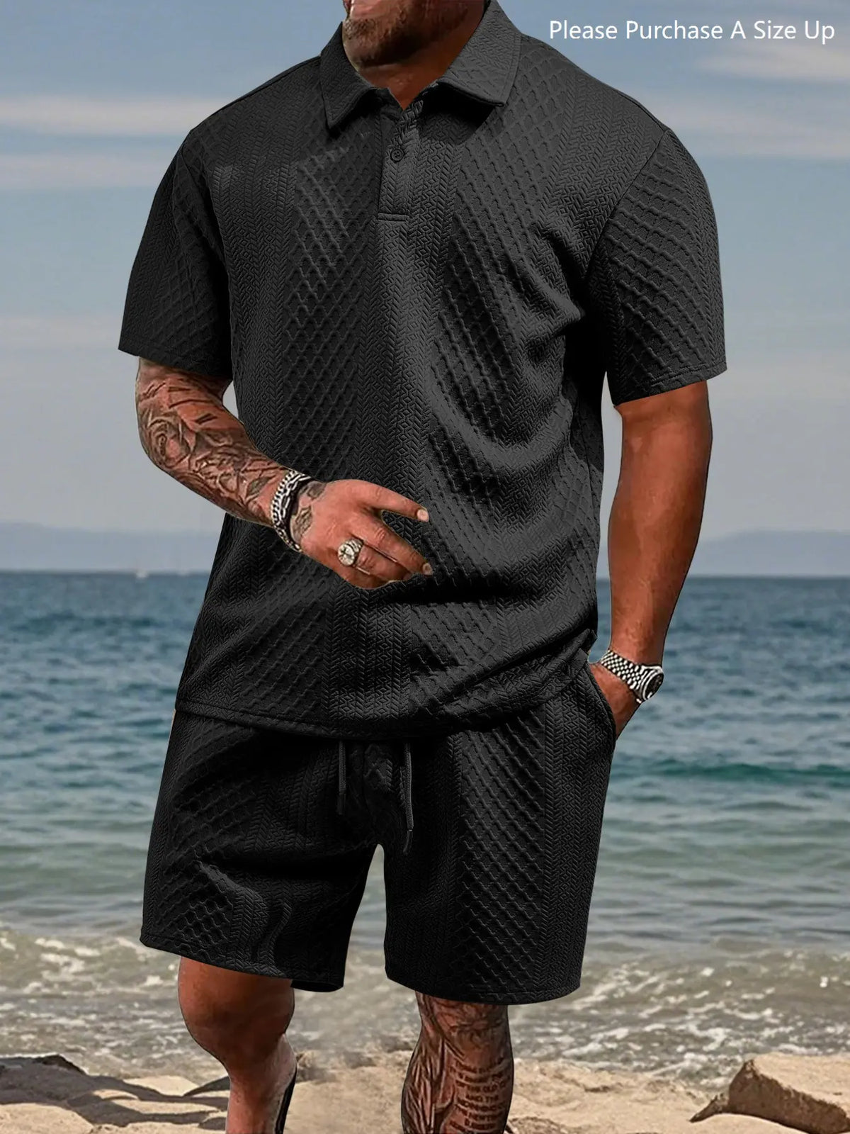 Men's Premium Textured Polo & Shorts Matching Set