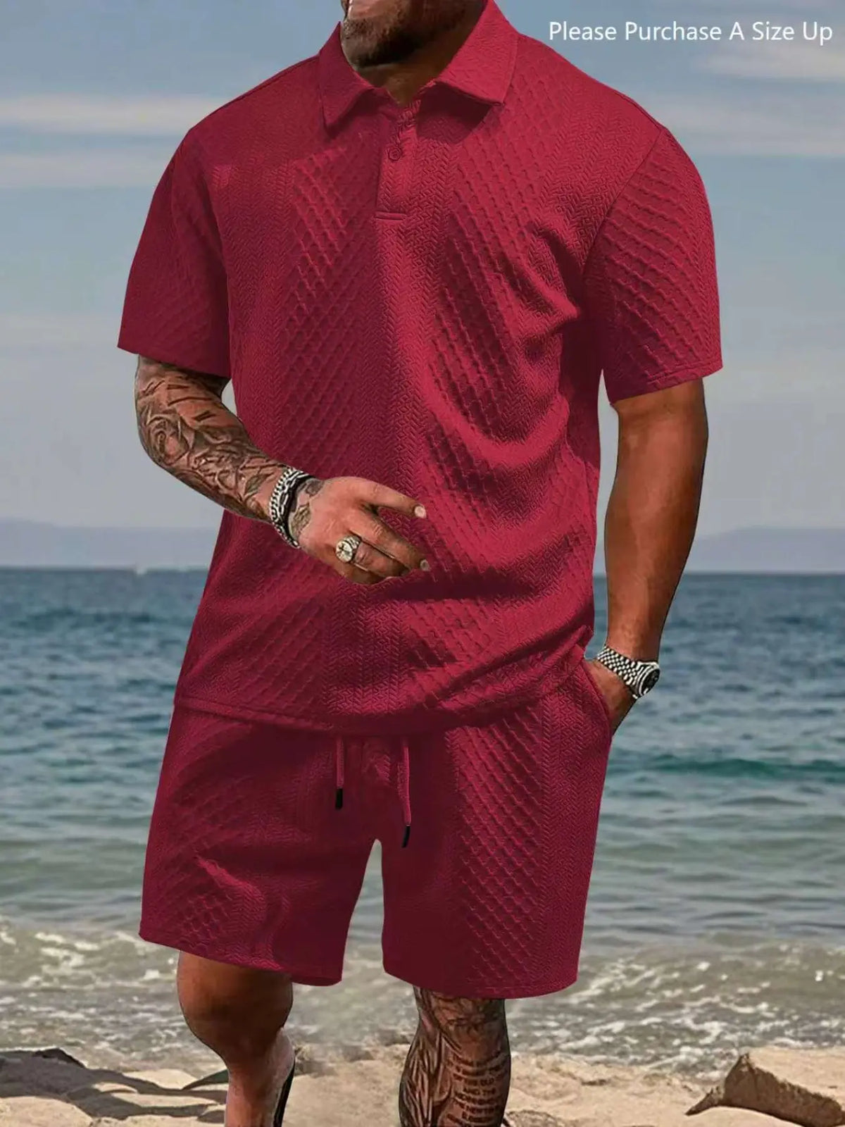 Men's Premium Textured Polo & Shorts Matching Set