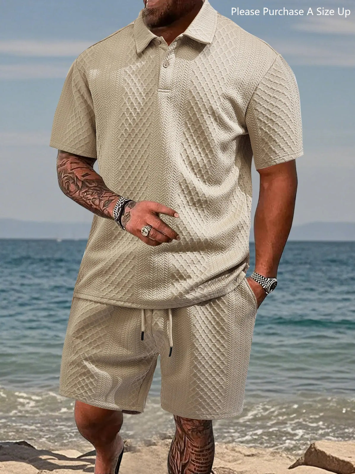 Men's Premium Textured Polo & Shorts Matching Set