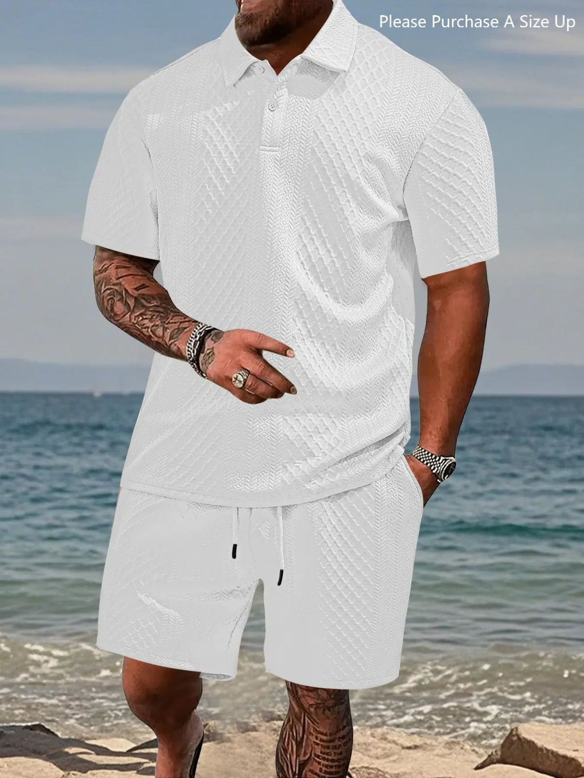 Men's Premium Textured Polo & Shorts Matching Set