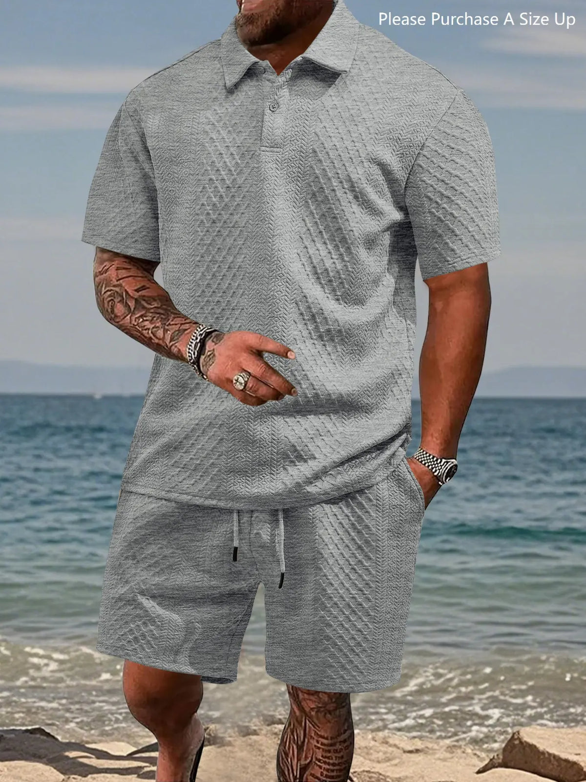 Men's Premium Textured Polo & Shorts Matching Set