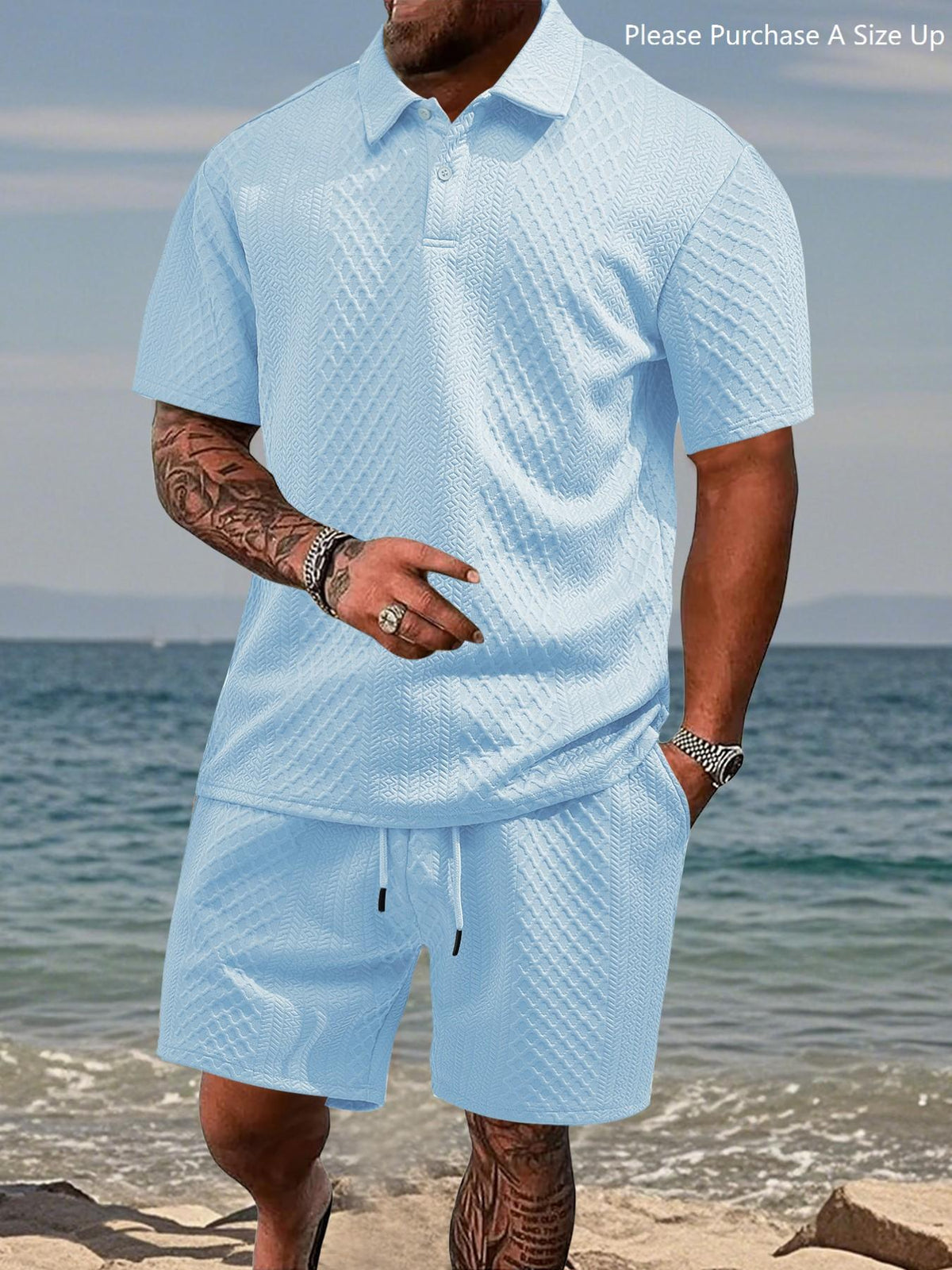 Men's Premium Textured Polo & Shorts Matching Set