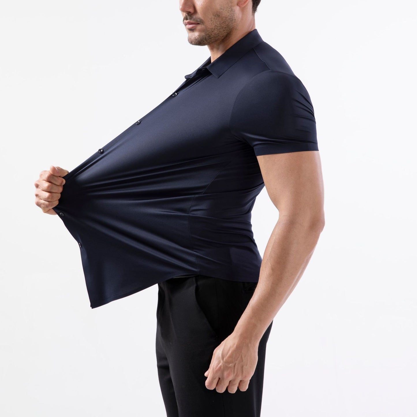 💪 Men's Stretch Slim Fit Short Sleeve Shirt – Button-Down Casual Style
