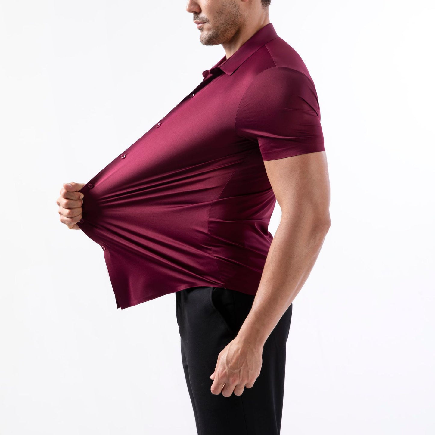 💪 Men's Stretch Slim Fit Short Sleeve Shirt – Button-Down Casual Style