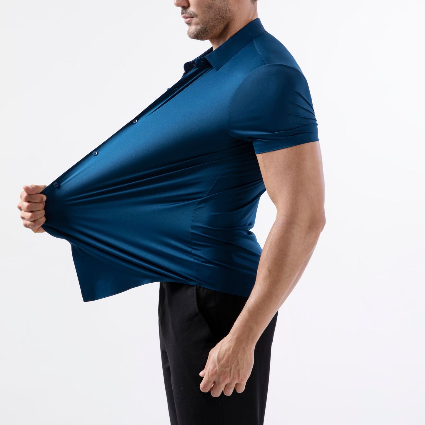 💪 Men's Stretch Slim Fit Short Sleeve Shirt – Button-Down Casual Style