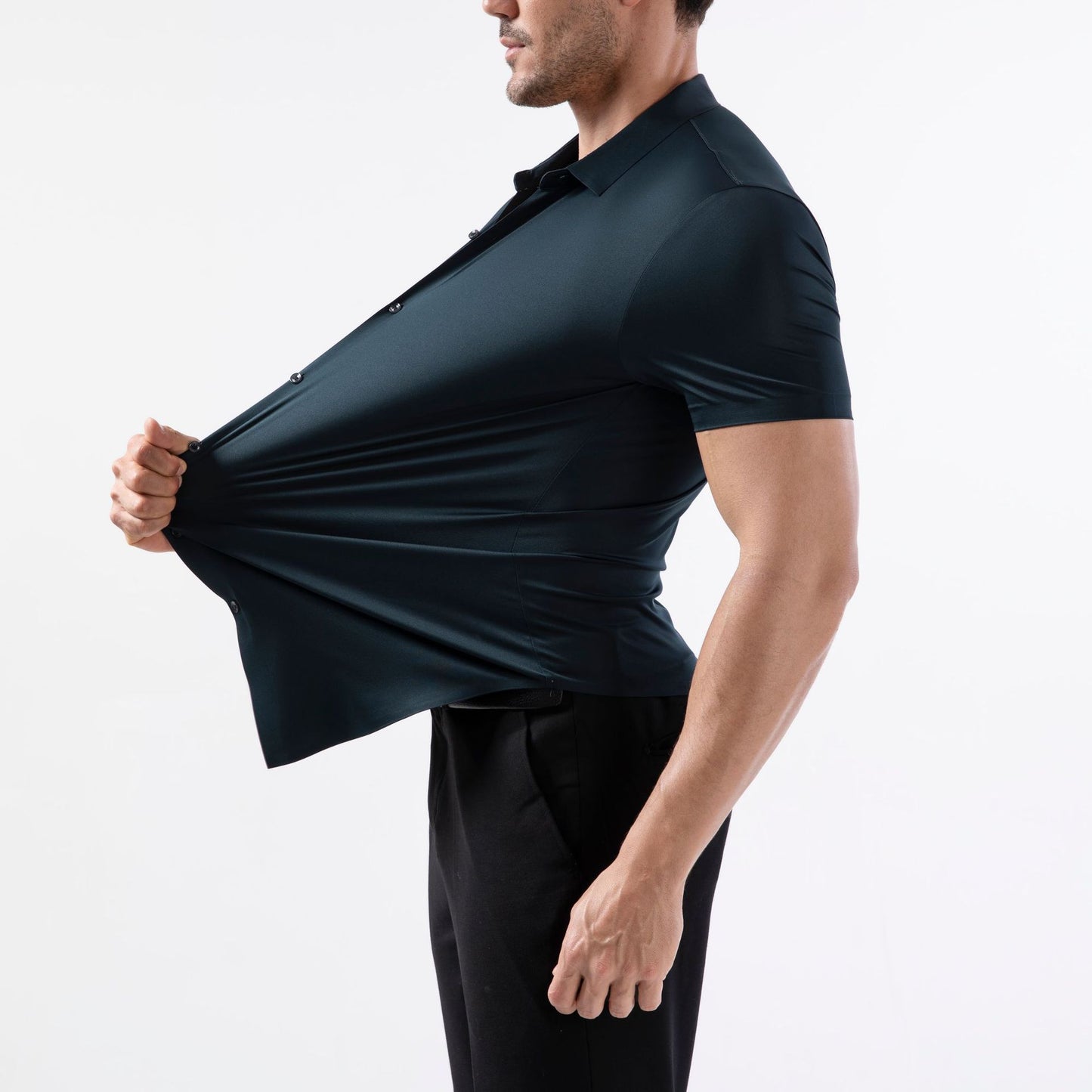 💪 Men's Stretch Slim Fit Short Sleeve Shirt – Button-Down Casual Style