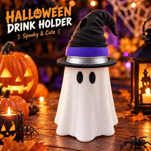 👻 Spooky Ghost Can Holder with Witch Hat Lid 🎃