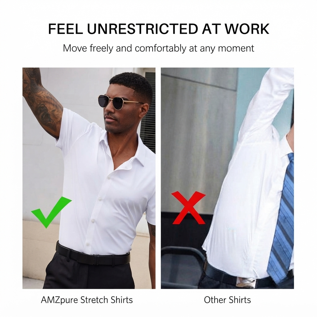 💪 Men's Stretch Slim Fit Short Sleeve Shirt – Button-Down Casual Style