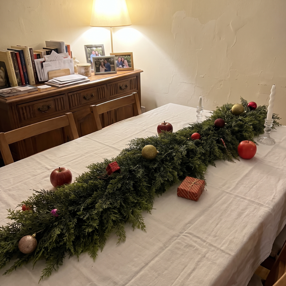 Artificial cedar Christmas garland table centerpiece