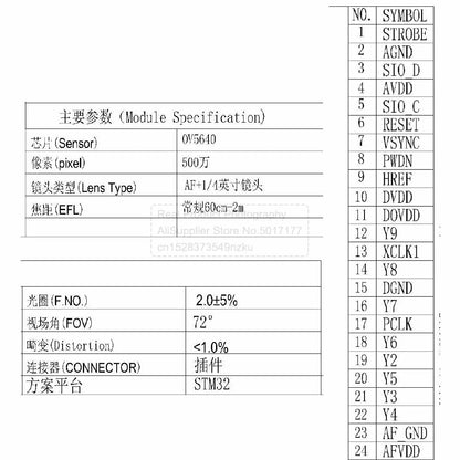 OV5640 Camera Module 78MM 68 72 120 160 Degree Auto Focus AF High-definition 5 Million Pixels 24PIN DVP MIPI Interface Camera Module